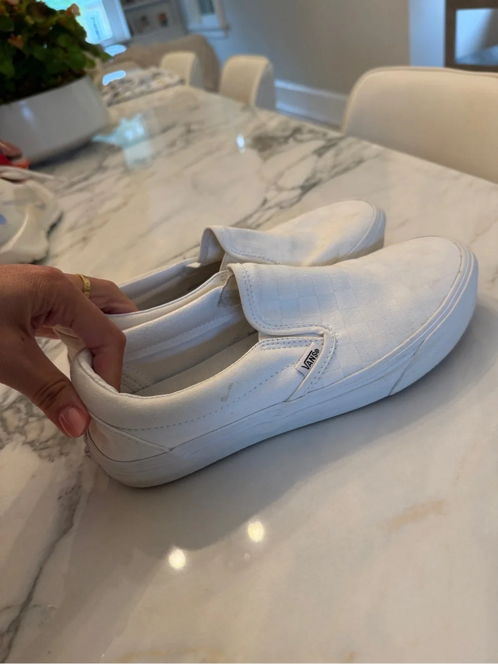 Vans White Slip-On Checkerboard Canvas Sneakers